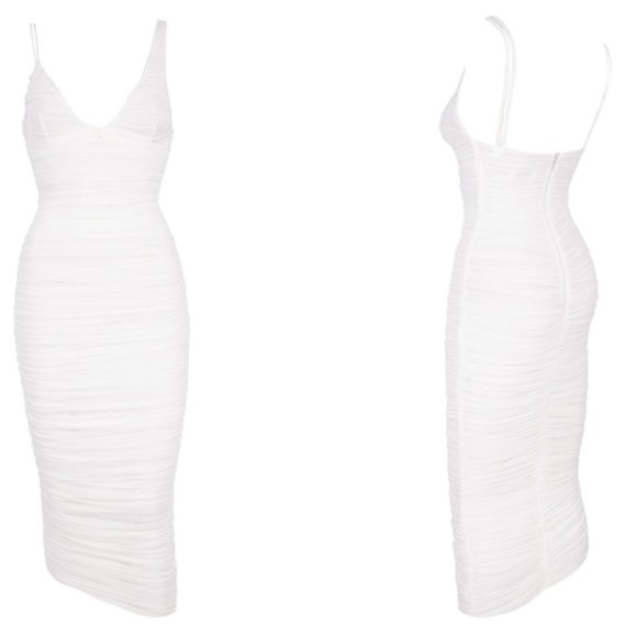 HOUSE OF CB 'Alexia' White Ruched Midi Dress NWOT - Picture 5 of 9